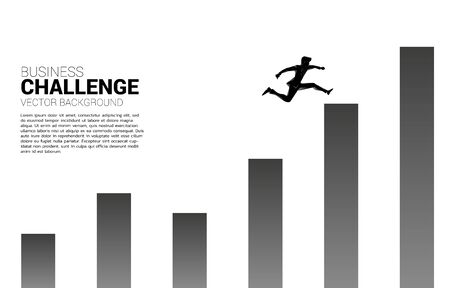 Silhouette of businessman jump to higher column of graph. Concept of risk and success in businessのイラスト素材
