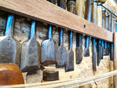 Close up old carpenter tool and equipment. background for wood hand craft and woodworker toolbox...
