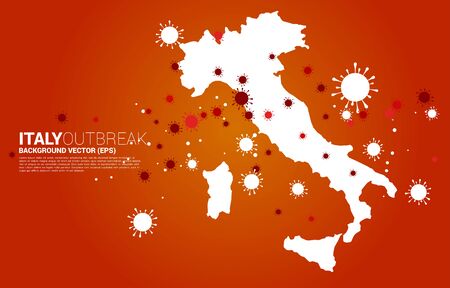 Italy map with covid 19 virus shape and particle of Corona virus background. Concept for america outbreak and pandemic.のイラスト素材