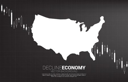 Candle down graph with USA map. Concept of decline economy in america.のイラスト素材