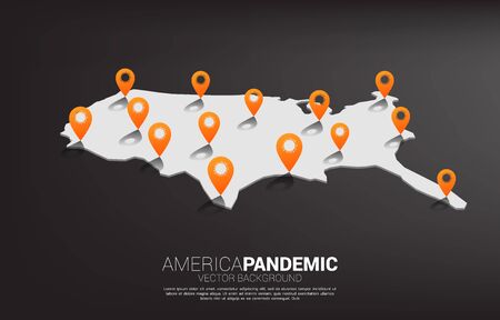 America map with corona virus pin. Concept for USA outbreak and pandemic.のイラスト素材