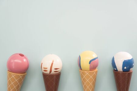 Cute wooden icecreme toy with copy space. Theme for sweet and children dessert.の写真素材