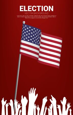 Group of hand in the air with USA Flag . Hand up group. Concept for election public vote and people right.のイラスト素材