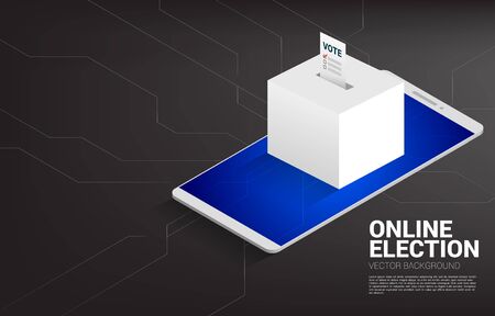 Put vote to election box with mobile phone. concept for online and mobile election vote theme background.のイラスト素材