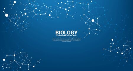 Network line Connecting dot molecule on blue background. Concept of biology chemical and science.のイラスト素材