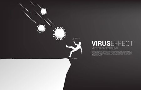 silhouette of businessman falling down from corona virus to drop from valley. Concept for economic crisis from virus outbreak.のイラスト素材