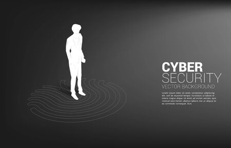 Businessman standing on finger scan icon. Background concept for security and privacy technology on networkのイラスト素材