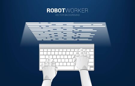 close up robot hand typing keyboard coding. Concept for machine learning and worker.のイラスト素材