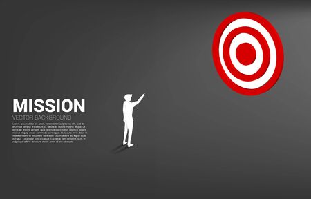 Silhouette businessman point at center of dartboard . Business Concept of marketing target and customerのイラスト素材