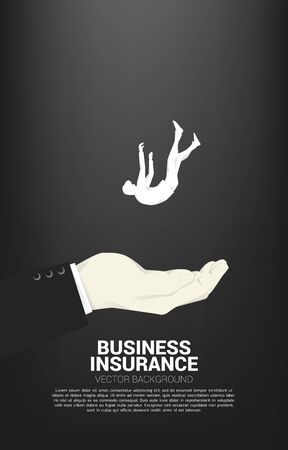 silhouette of businessman falling down in big hand. Concept for safety and insurance businessのイラスト素材
