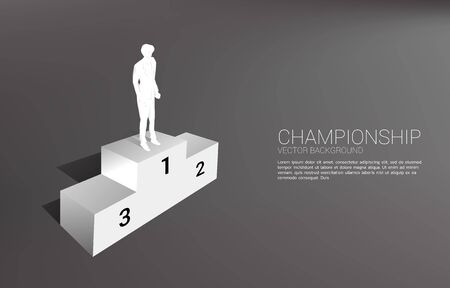 Silhouette of businessman standing on first place podium. Business Concept of winner and successのイラスト素材