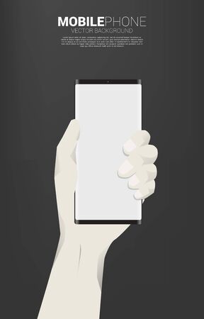 Close up mock up mobile phone in hand. Template for mobile technology and device.のイラスト素材