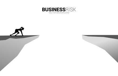 silhouette of businesswoman ready to run to jumping over the gap. concept of business challenge risk.のイラスト素材