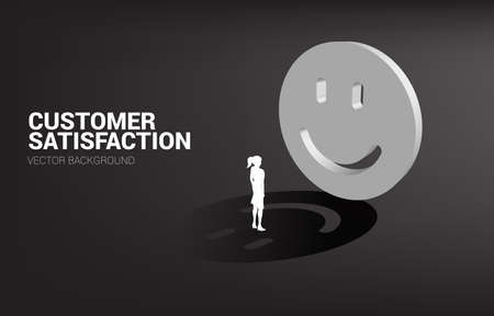 Silhouette businesswoman standing with 3D smile icon rating . concept of customer satisfaction , client rating and ranking.のイラスト素材