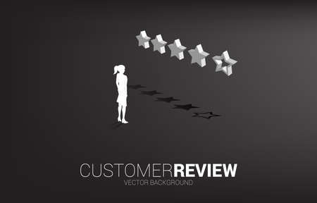 Silhouette businesswoman standing with 3D customer rating star. concept for client rating and ranking.のイラスト素材