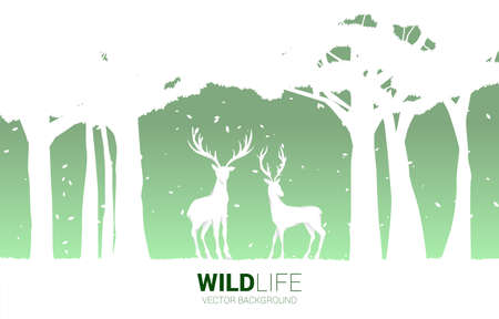 Silhouette of Big deer in forest. background for natural take care and save the environment.のイラスト素材