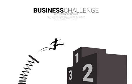 Silhouette of businessman jump to top of champion podium with springboard. Concept of boost and move forward in business.のイラスト素材