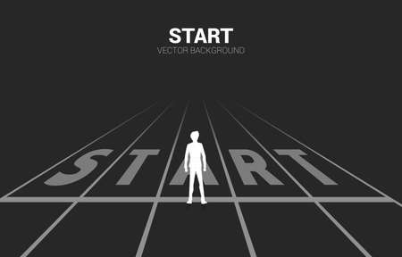 Silhouette of businessman standing at start line. Concept of people ready to start career and businessのイラスト素材