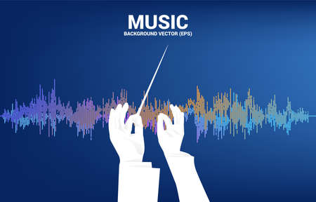 Vector silhouette of conductor hand with Sound wave Music Equalizer background. Concept background for classic music concert and recreation.のイラスト素材