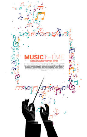 Vector template banner and poster Conductor hand with music melody note dancing flow . Concept background for song and concert theme.のイラスト素材