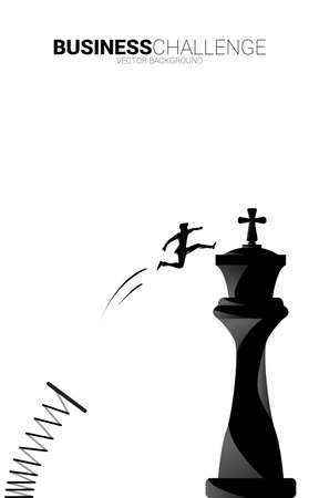 Silhouette of businessman jumping with spring board to chess piece king. Concept of Goal, Mission and business strategyのイラスト素材