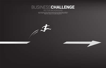 Silhouette of businessman jumping across the gap on arrow. Concept of people ready to start career and businessのイラスト素材