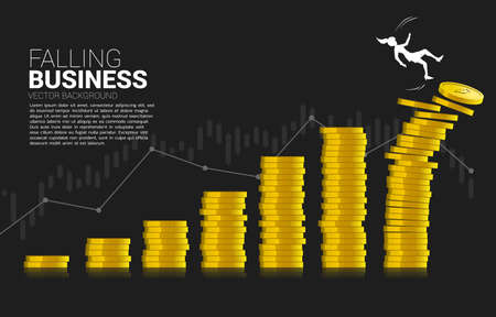 Silhouette of businesswoman falling down from stack of money coin. Concept of decline in business value and revenue.のイラスト素材