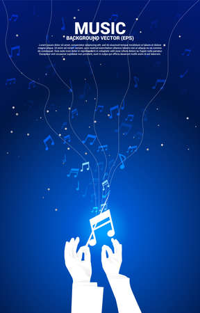 Vector conductor hand with music melody note dancing flow . Concept background for song and concert theme.のイラスト素材