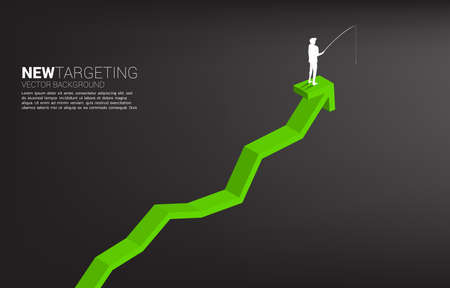 Silhouette of businessman fishing on top of graph. Concept of targeting and bait in business.のイラスト素材
