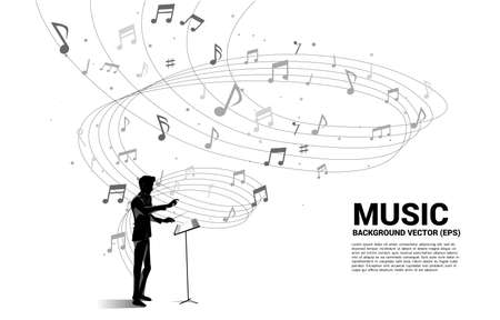 vector conductor and music melody note dancing flow . Concept background for song and concert theme.のイラスト素材