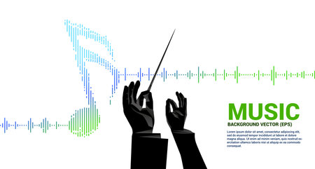 Vector conductor hand with Music and sound technology concept .equalizer wave as music noteのイラスト素材