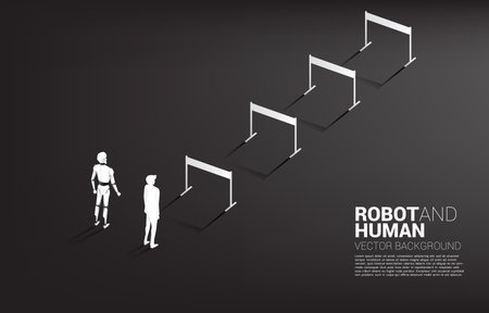 Non fair racing of human and robot. Business concept for machine learning and a.i artificial intelligence.human vs. robot.のイラスト素材