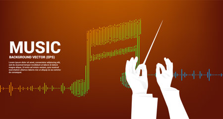 Vector conductor hand with Music and sound technology concept .equalizer wave as music noteのイラスト素材