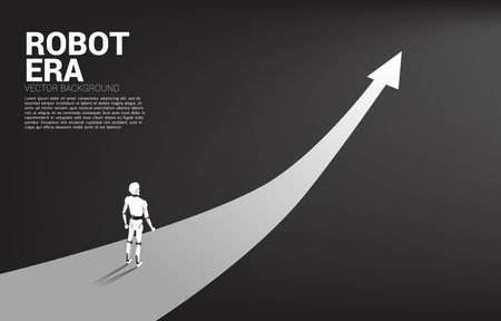 Silhouette of robot standing on arrow route. concept of artificial intelligence and machine learning worker technologyのイラスト素材
