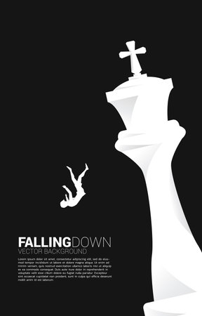 Silhouette of businesswoman falling down from the king chess. concept of business strategy and fail situation.のイラスト素材