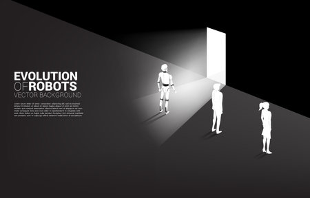 Robot at exit door with human with wall. Business concept for machine learning and a.i artificial intelligence.human vs. robot.のイラスト素材