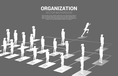 Silhouette of businessman and businesswoman standing on organization chart . Business Concept of corporate structure and team hierarchyのイラスト素材