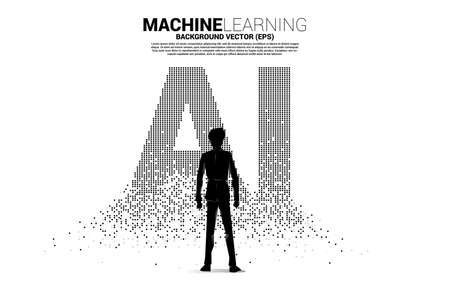 Silhouette of businessman standing with AI wording from pixel transform. concept of machine learning and Artificial Intelligence technologyのイラスト素材
