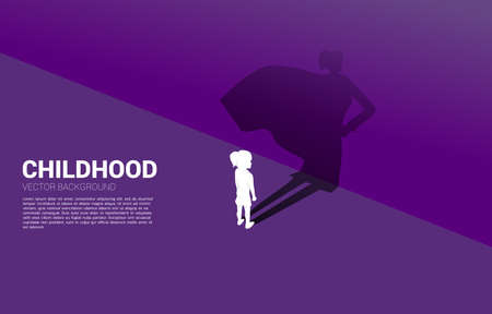 Silhouette of girl and her shadow of superhero.concept of potential in children.のイラスト素材