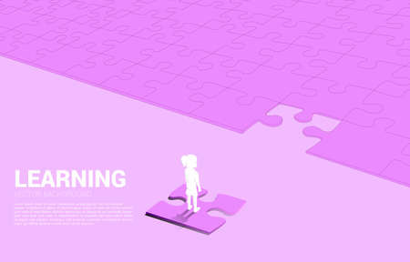 Silhouette of girl standing on jigsaw. Concept of education solution and future of children.のイラスト素材