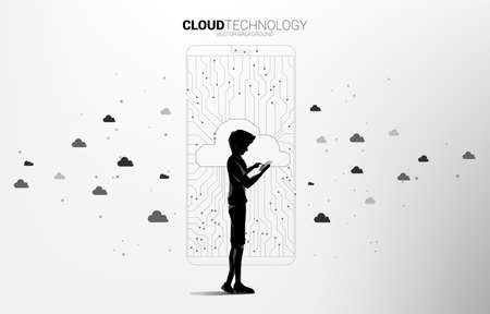 man with mobile phone with cloud icon shaped mobile phone with circuit line graphic, concept of Cloud computing network technologyのイラスト素材