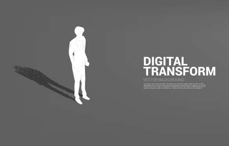 Businessman with shadow from digital dot pixel. business concept of digital transformation and digital footprint.のイラスト素材