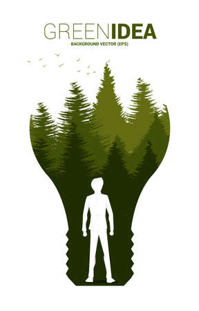 Businessman standing with Silhouette forest in light bulb. background for natural take care and save the environment.のイラスト素材