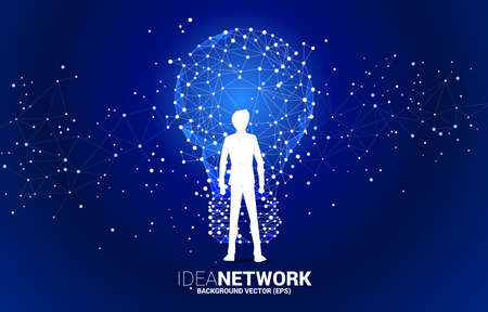 Vector businessman with light bulb from Wireframe polygonal lines Connect dot Geometric sphere . Concept of business idea and creativity.のイラスト素材