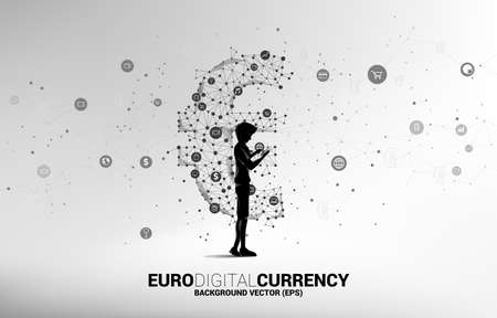 businessman with mobile phone and money euro currency icon from Polygon dot connect line. Concept for europe financial network connection.のイラスト素材