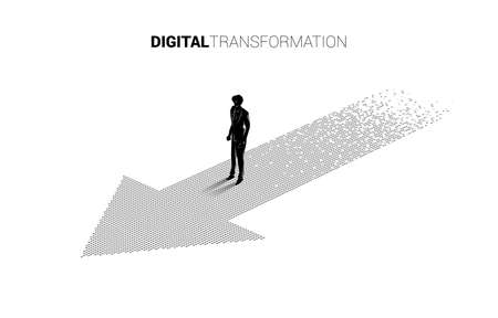 Silhouette of businessman standing on the arrow from pixel. concept of digital transformation of business.のイラスト素材