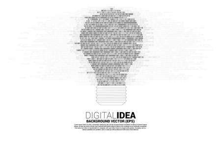 Vector light bulb from one and zero binary code digit matrix style on white background. Concept of business idea and creativity with technology.のイラスト素材