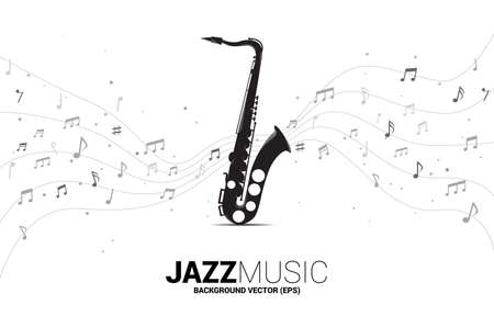 Vector music melody note dancing flow from saxophone . Concept background for jazz song and concert theme.のイラスト素材