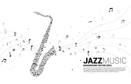Vector saxophone from music melody note flow. Concept background for jazz song and concert theme.のイラスト素材