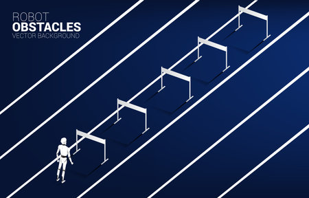 Robot standing with hurdles obstacle. concept of artificial intelligence and machine learning worker...